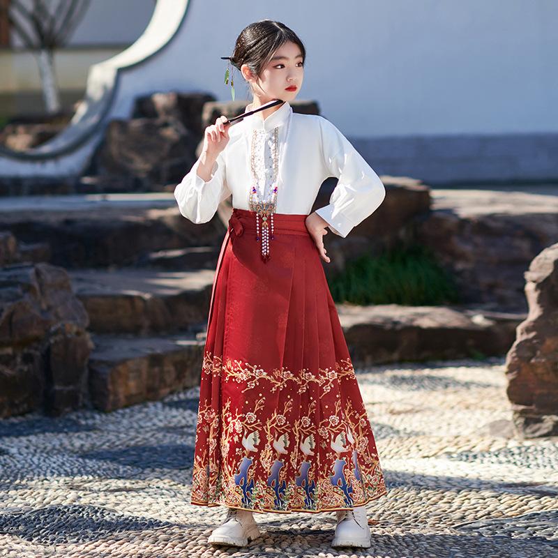 Hanfu für Kinder, Hanfu für Mädchen, chinesischer Stil, verbesserter Anzug mit Pferderock, Frühling, Sommer und Herbst, antiker Stil, Hanfu aus der Ming-Dynastie