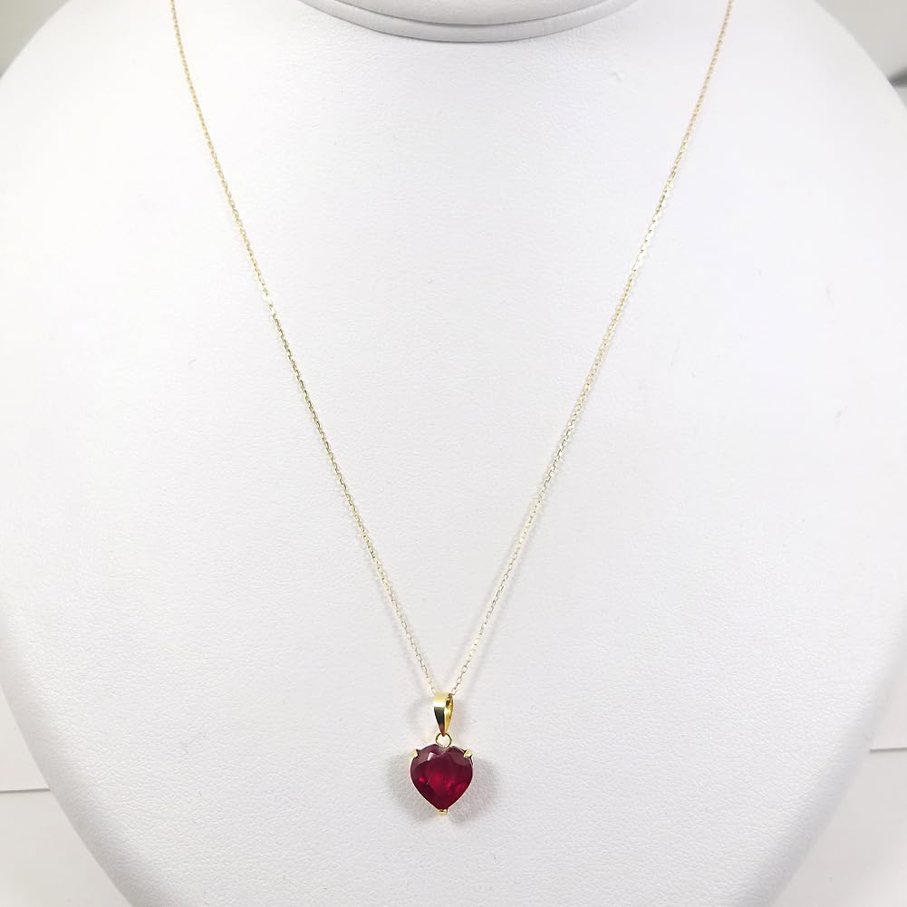 and My Jewelry 18K Gold Ruby Pendant Necklace with a Large Heart Ruby July Birthstone [Your Box] (Approx. 8.0mm, 2.5ct),