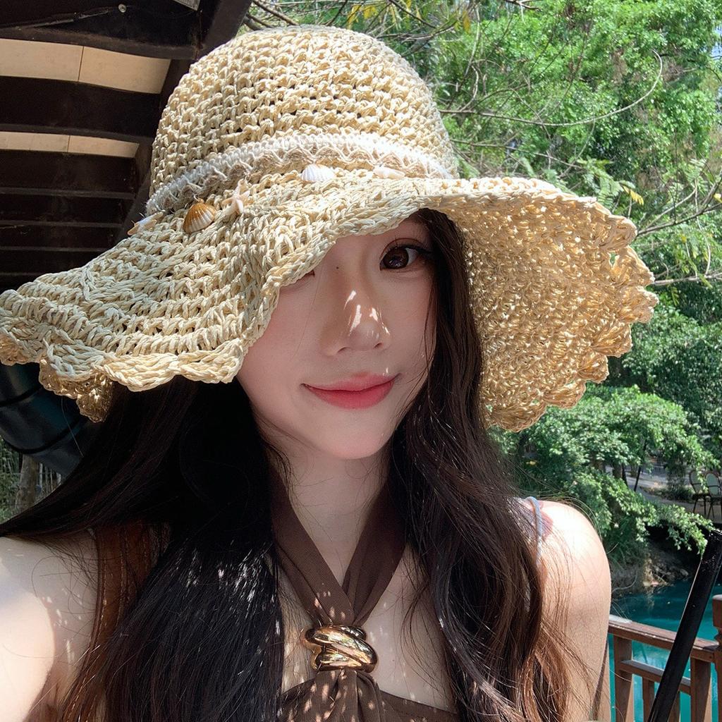 Women's Ethnic Style Woven Straw Sun Hat Large Brim Summer Beach Shade And Sun Protection Hat For 2026