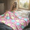 Pastel Cat Doodle Print Flannel Blanket Warm Soft Halloween Christmas Decorative Couch Warm Cozy All-Season Gift