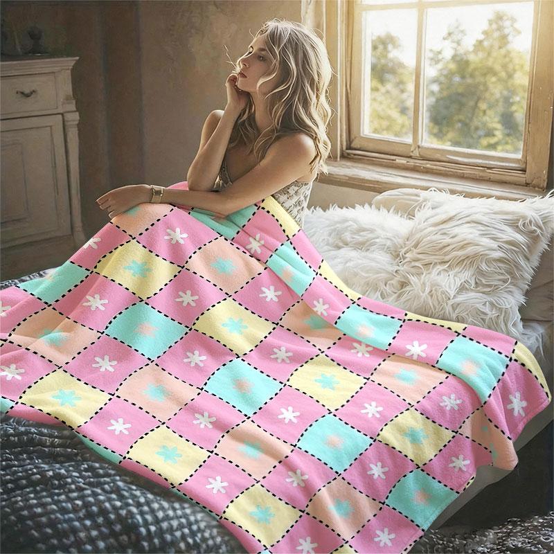 Pastel Cat Doodle Print Flannel Blanket Warm Soft Halloween Christmas Decorative Couch Warm Cozy All-Season Gift