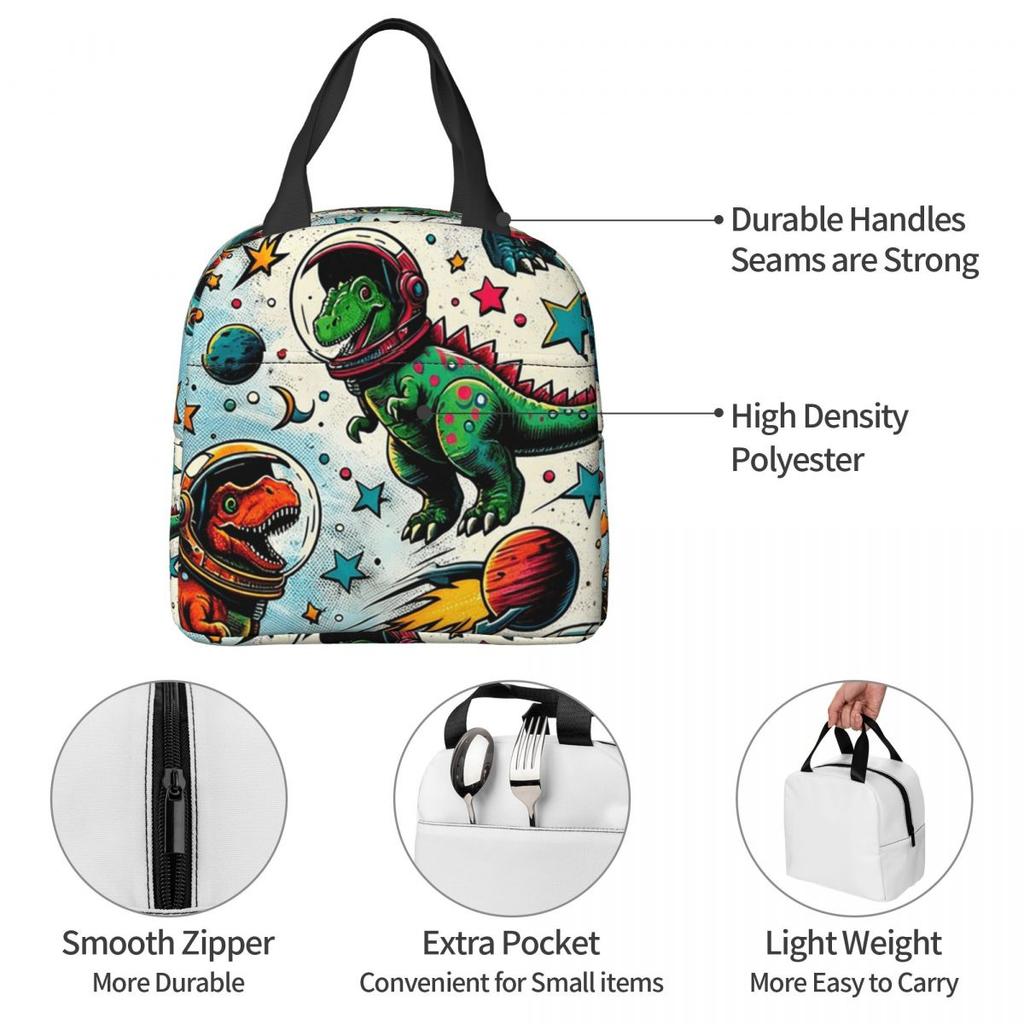 Cartoon Dinosaurs In Space Insulated Lunch Bag for Women Office Cooler Thermal Food Box Tote Leakproof Lunch Boxes Container