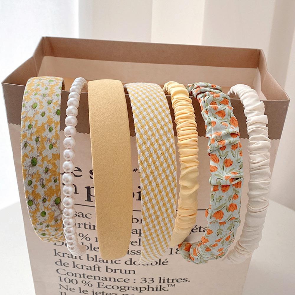 5/7Pcs Anti-slip Floral Plaid Hairband Sweet Cute Ladies Hair Accessories Use for Face Washing