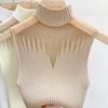 Knitted Mesh Top Y2k Women Tank Top Half Neck Vest Female Sleeveless Sweater Chic Cut Out Streetwear Solid Skinny Tube Top