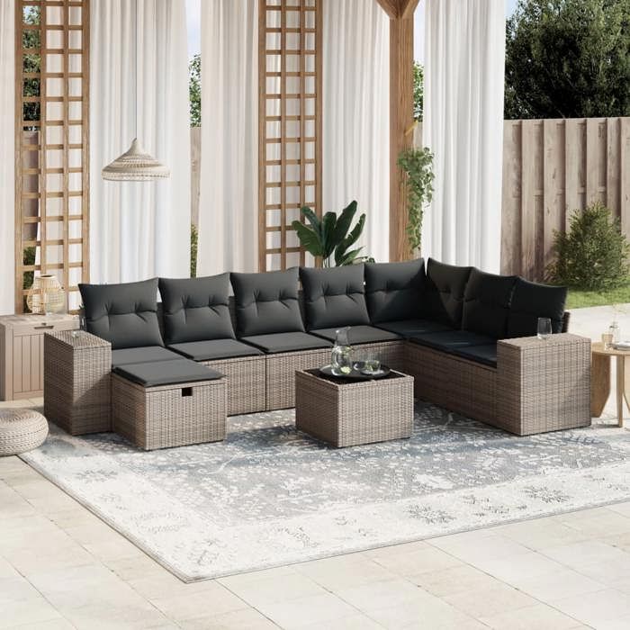 VidaXL Garden Lounge Set with Cushions 9 Pcs, Patio Sofas, Patio Furniture Set, Outdoor Furniture, Grey 3264526