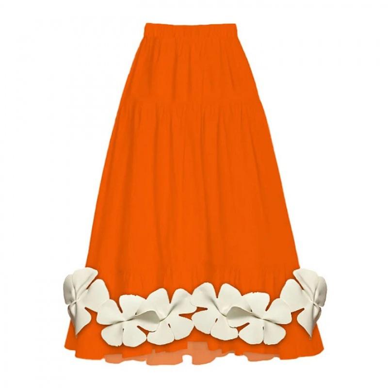 European and American one-piece swimsuit V-neck flower decoration solid color halter one-piece umbrella skirt swimsuit suit women One size fits all