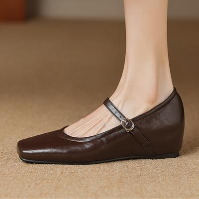 Eleganti Scarpe Mary Jane con Zeppa da Donna 2025 Primavera Cinturini Moda Bianco Nero Tacco Basso Scarpe da Festa Matrimonio Décolleté Femminili