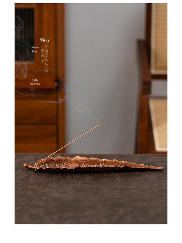 Antique Alloy Banana & Bodhi Leaf Incense Holder for Home - Creative Sandalwood Agarwood Stick Burner