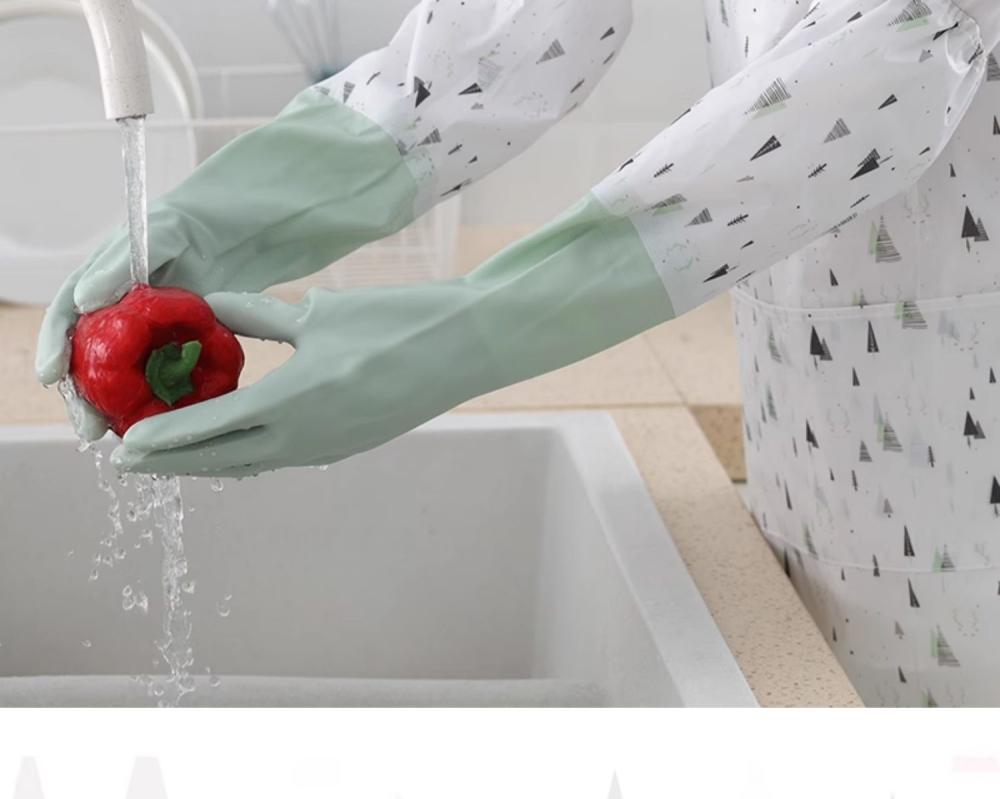 Damen-Robuste Wasserdichte Samtgefütterte Küchenhandschuhe für Hausarbeiten - Verdickt und Verlängert für Winterliches Geschirrspülen und Wäsche.
