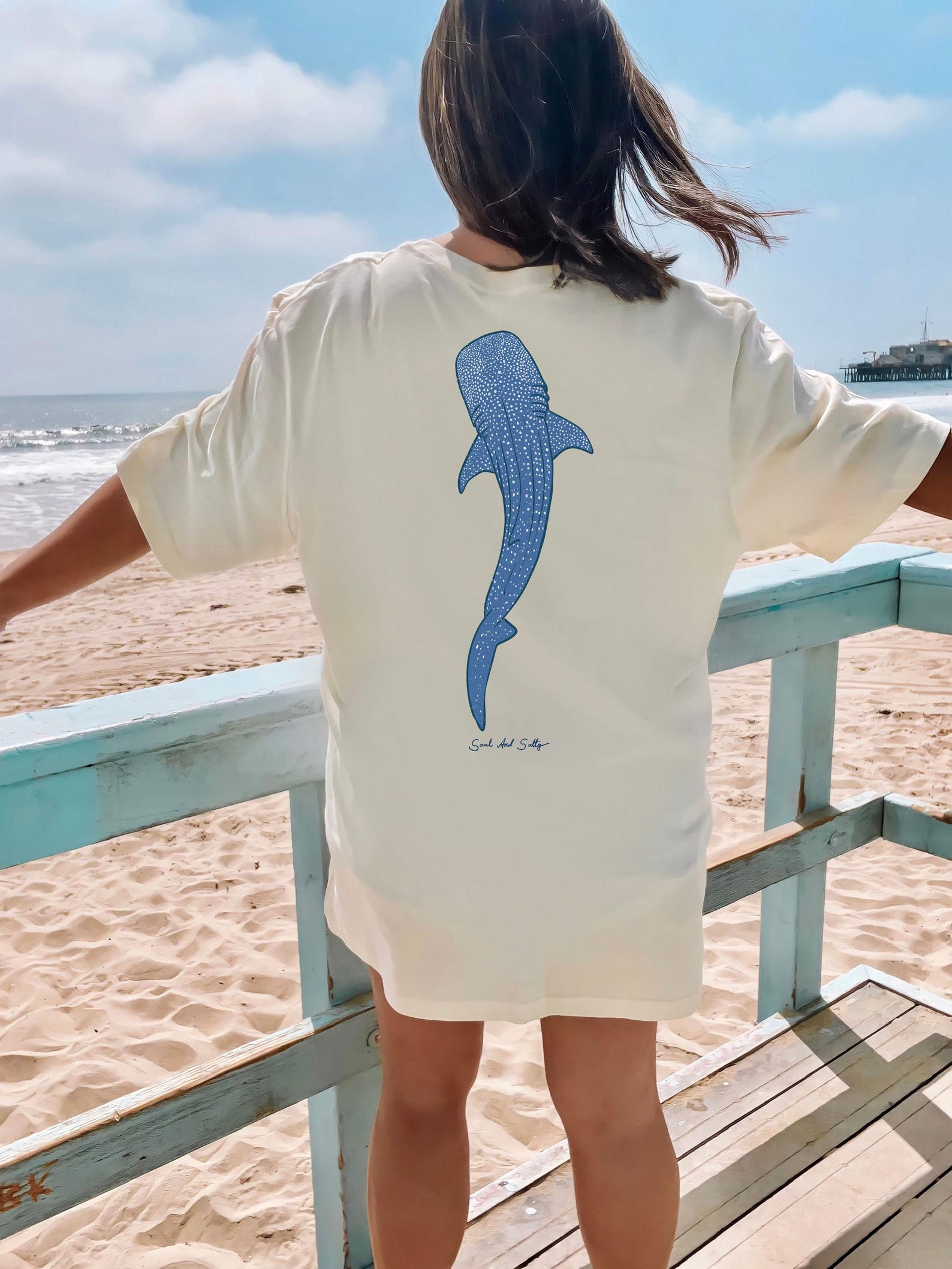 Oversized Whale Shark Graphic T-Shirt, Coastal Ocean Tee XL