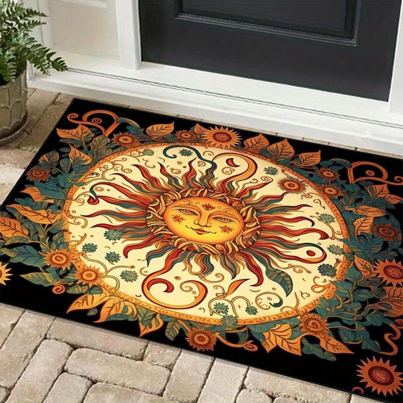 Mandala Sunflower Carpet Suitable Outdoor Terrace Gardens Courtyard Decorations Non Slip Rug for Bedrooms and Living Rooms Mat