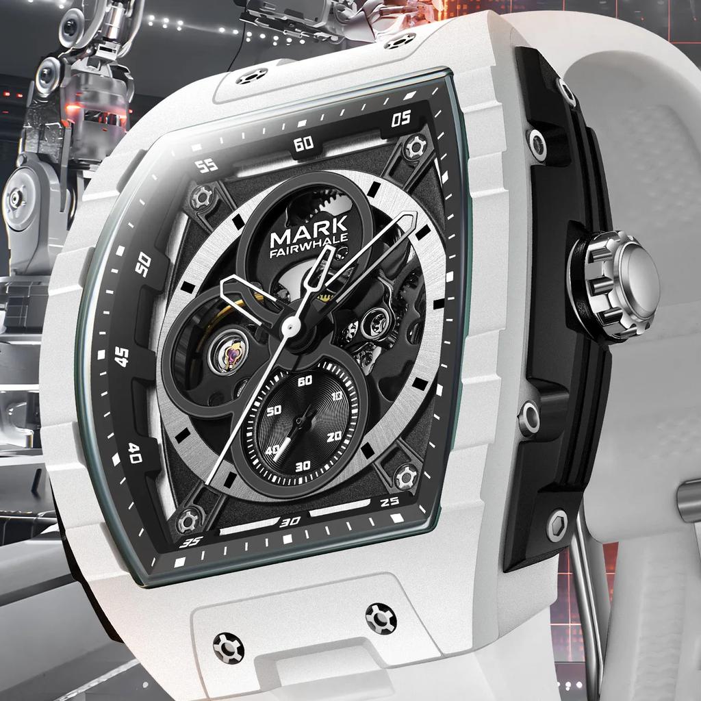 Mark Fairwhale 6003 Automatic Movement Mens Watch New Tonneau Light Case Luminous Waterproof Mechanical Watches for Men Gift BOX