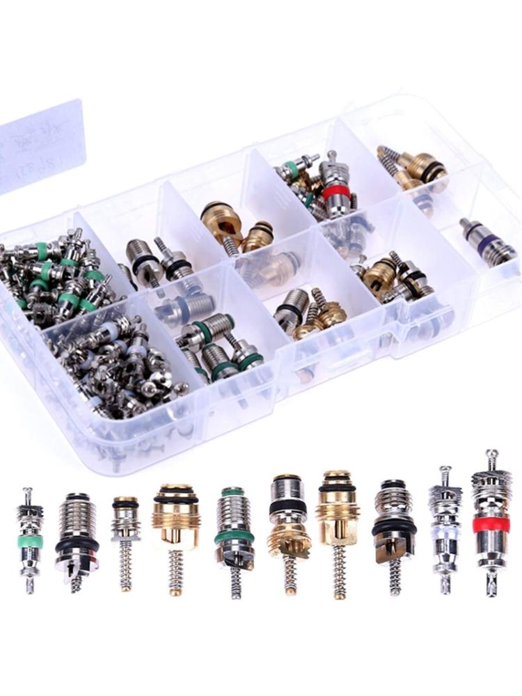 102x R134A Car A/C Core Valves Portable Automotive Air Conditioning Assortment Kit for Valve Cores Remover Tool for Most