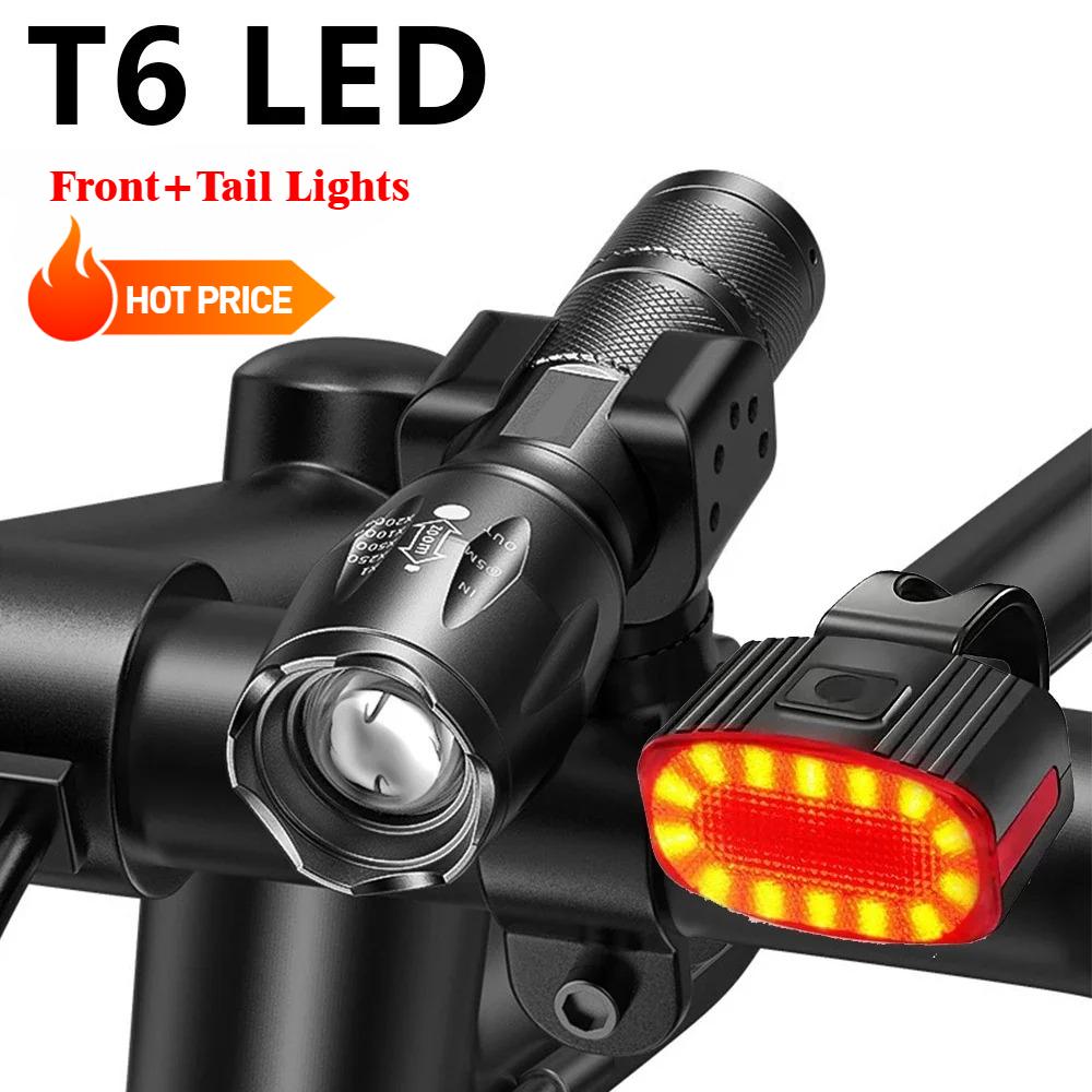 9000LM Powerful LED Flashlight Bycicle Lamp Tactical Bike Torch T6 Zoomable Lanterna 5 Mode Outdoor Running Using AAA or 18650