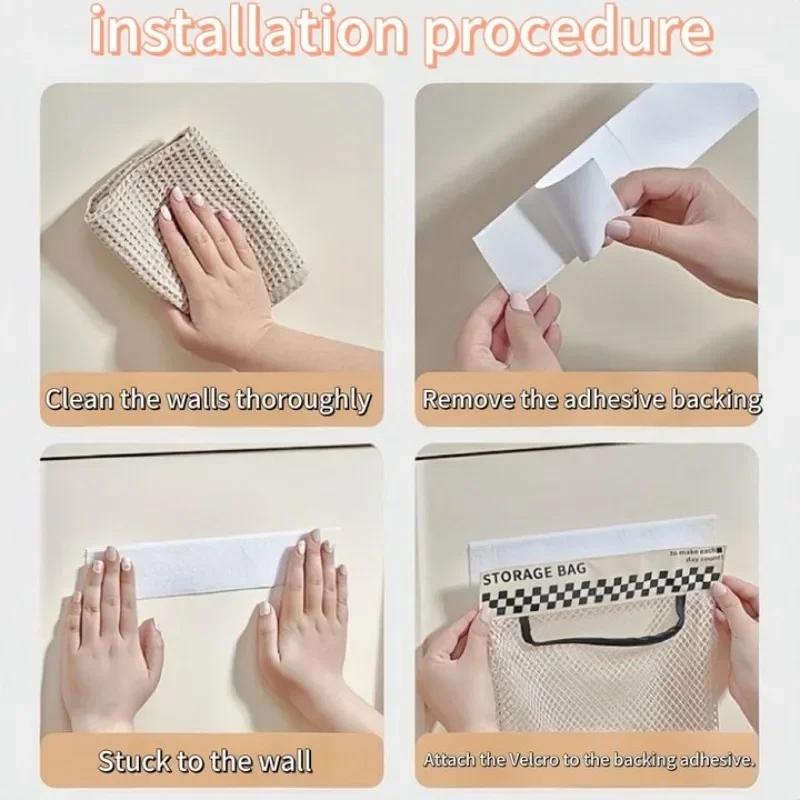 1-5pcs Kitchen Waste Bag Storage Magic Stick Net Pocket Wall Mounted Large Capacity Plastic Bag Organizer Polyester Fiber Bag