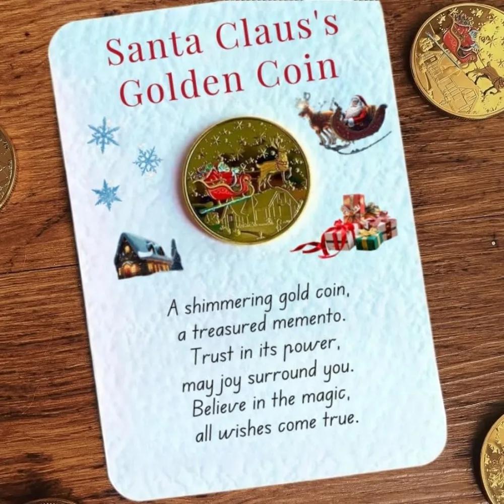 Santa Gold Coins Christmas Eve Boxes, with Message Card, Christmas Commemorative Coins New Year, Santa Claus Souvenir Coin