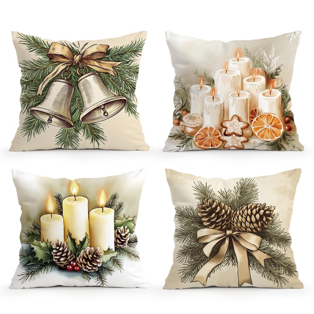 Christmas Bells Candles Cushions Pillowcase Polyester Cushion Cover Throw Pillow Sofa Decoration Pillowcover Home Decor