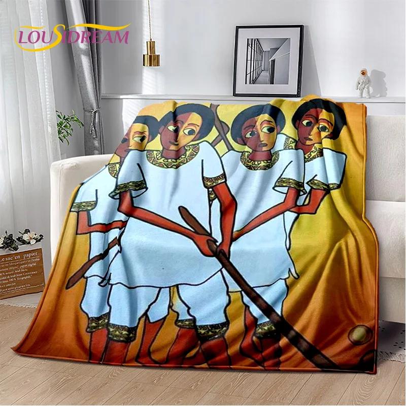 Classics Cartoon Africa Ethiopian Painting Art Blanket,Soft Throw Blanket for Home Bedroom Bed Sofa Picnic Office Travel Cover