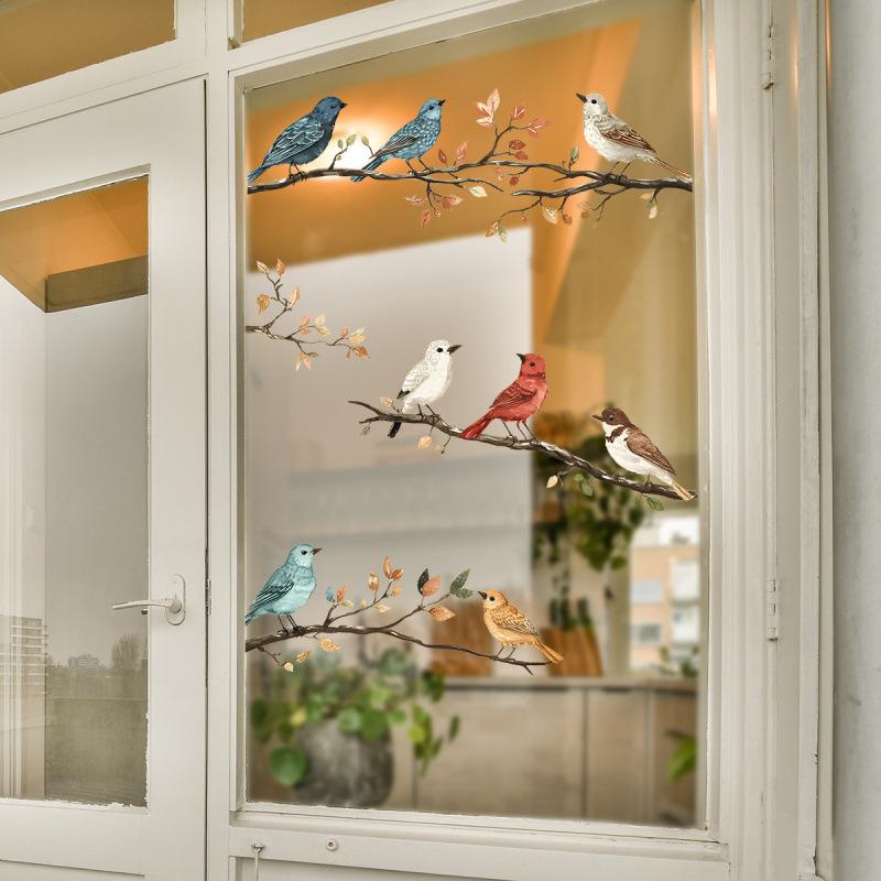 1Pc Watercolor Simulation Bird Branches Window Stickers Removable For Bedroom Home Decoration