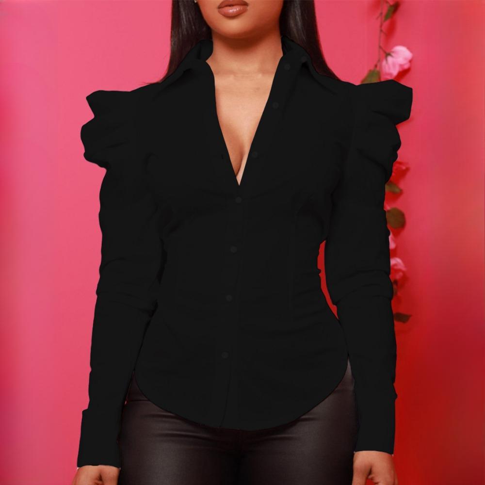 

Женская осенняя модная простая однотонная рубашка с длинным рукавом XXL чёрный