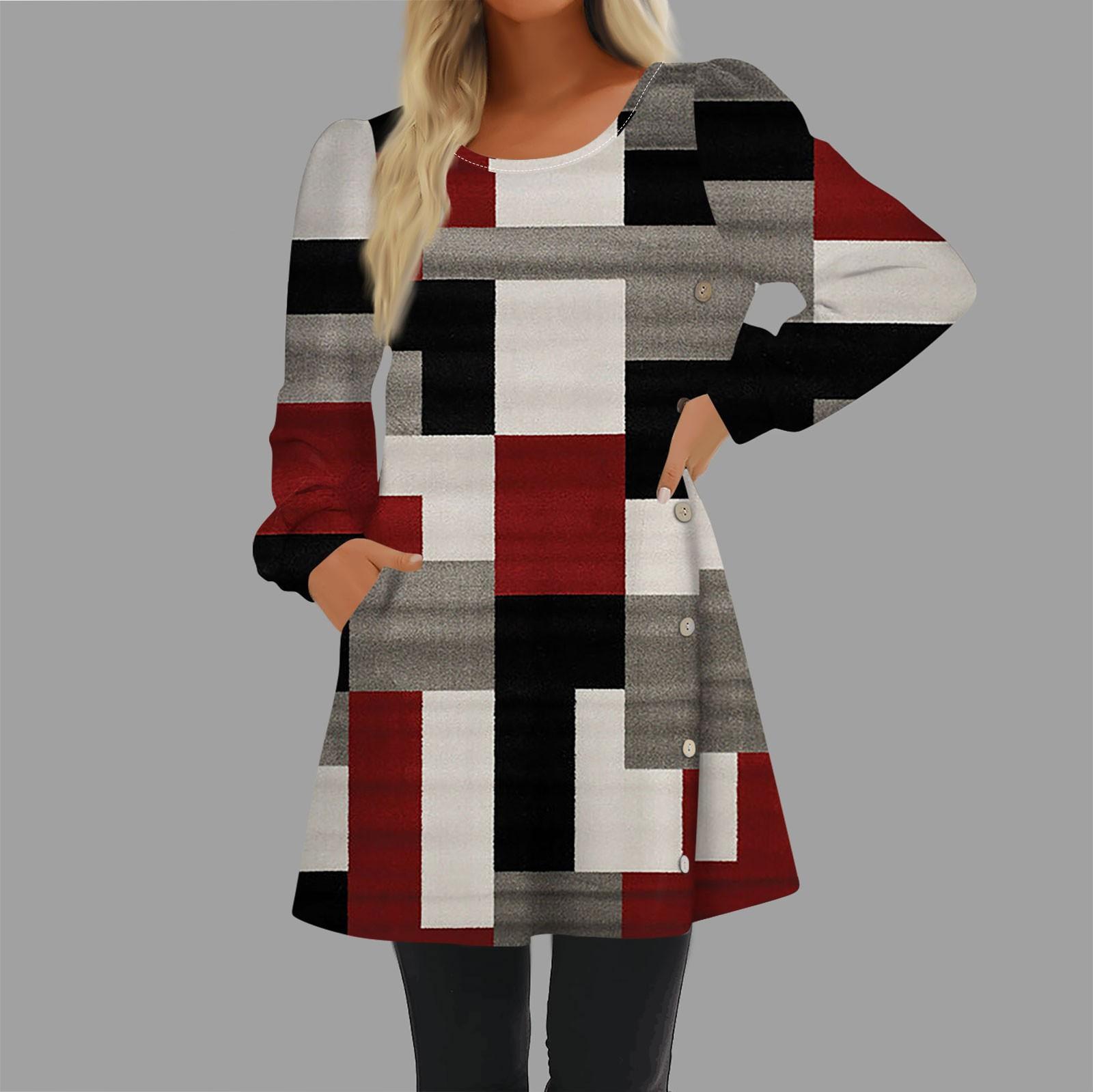 Модное женское повседневное свободное платье с круглым вырезом и пуговицами с длинным — фото 7