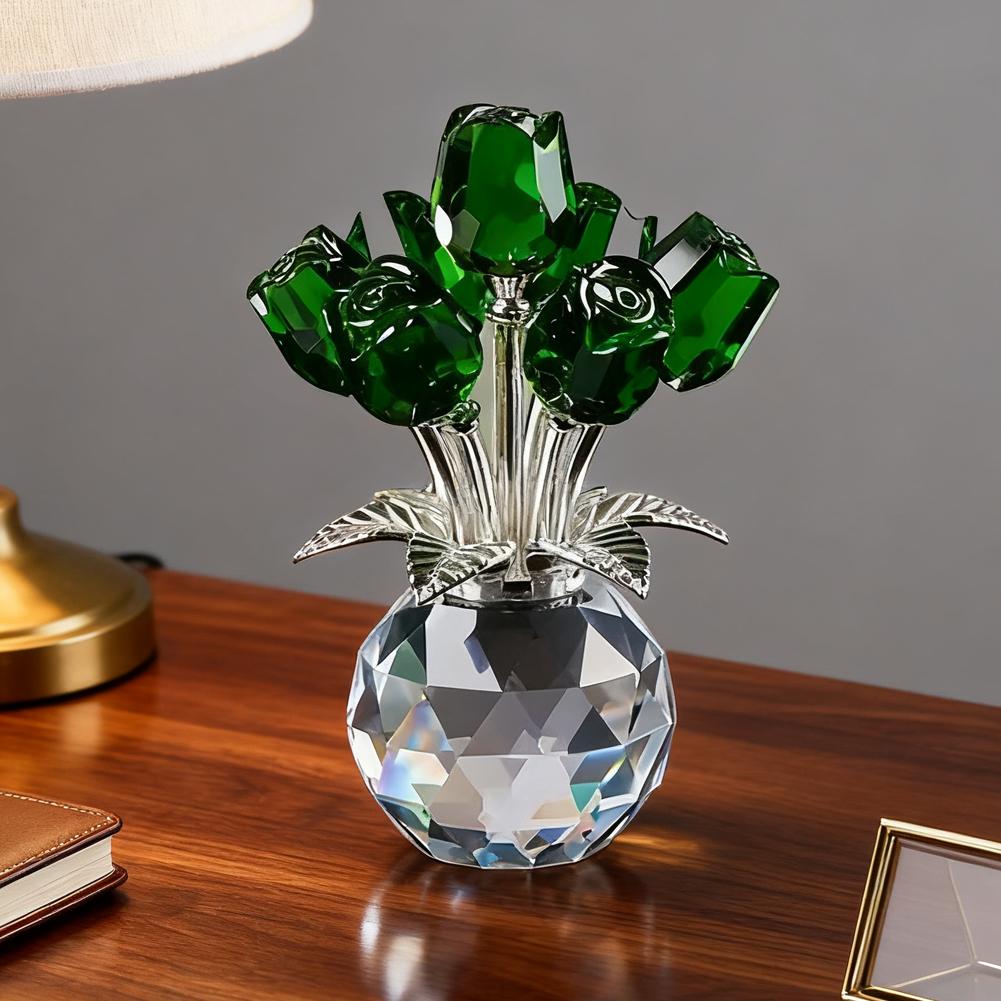 Crystal Rose Flower with Vase Artificial Rose Bouquet Ornament Romantic Gift for Valentine's Day Wedding Anniversary Table Decor