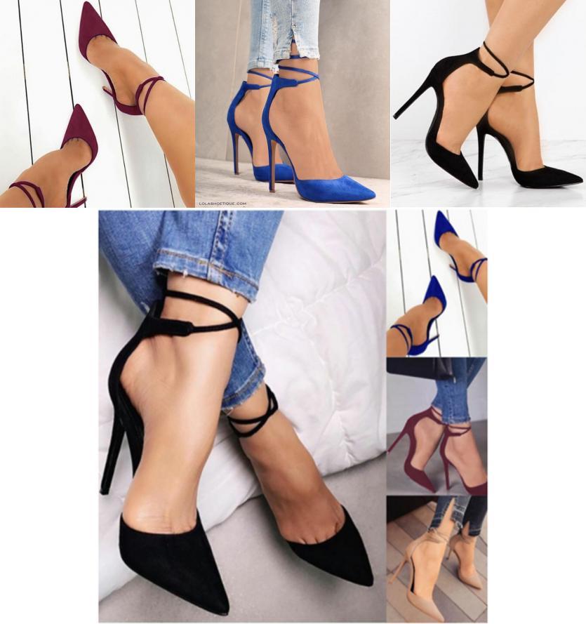 Elegant Women Fashion Suede High Heeled Sandals With Pointed Toe And Bandage Design