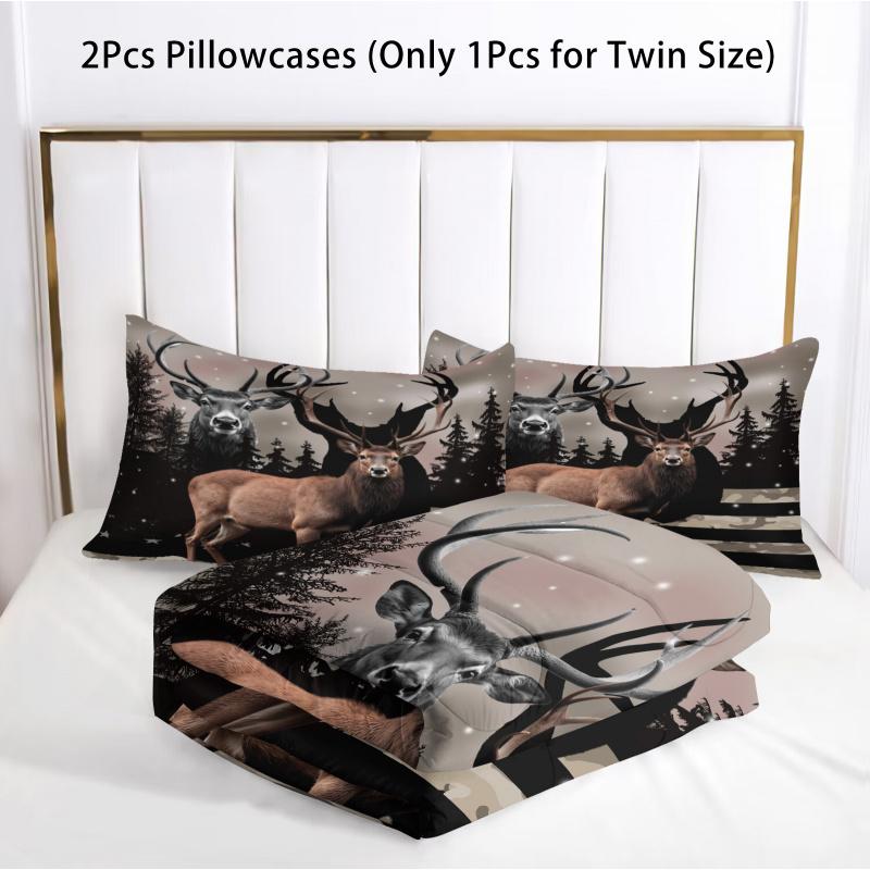 Elk Pattern Quilted Quilt Set Jungle Style Bedding Set Suitable for Hunting Lovers Bedroom Decoration All Seasons