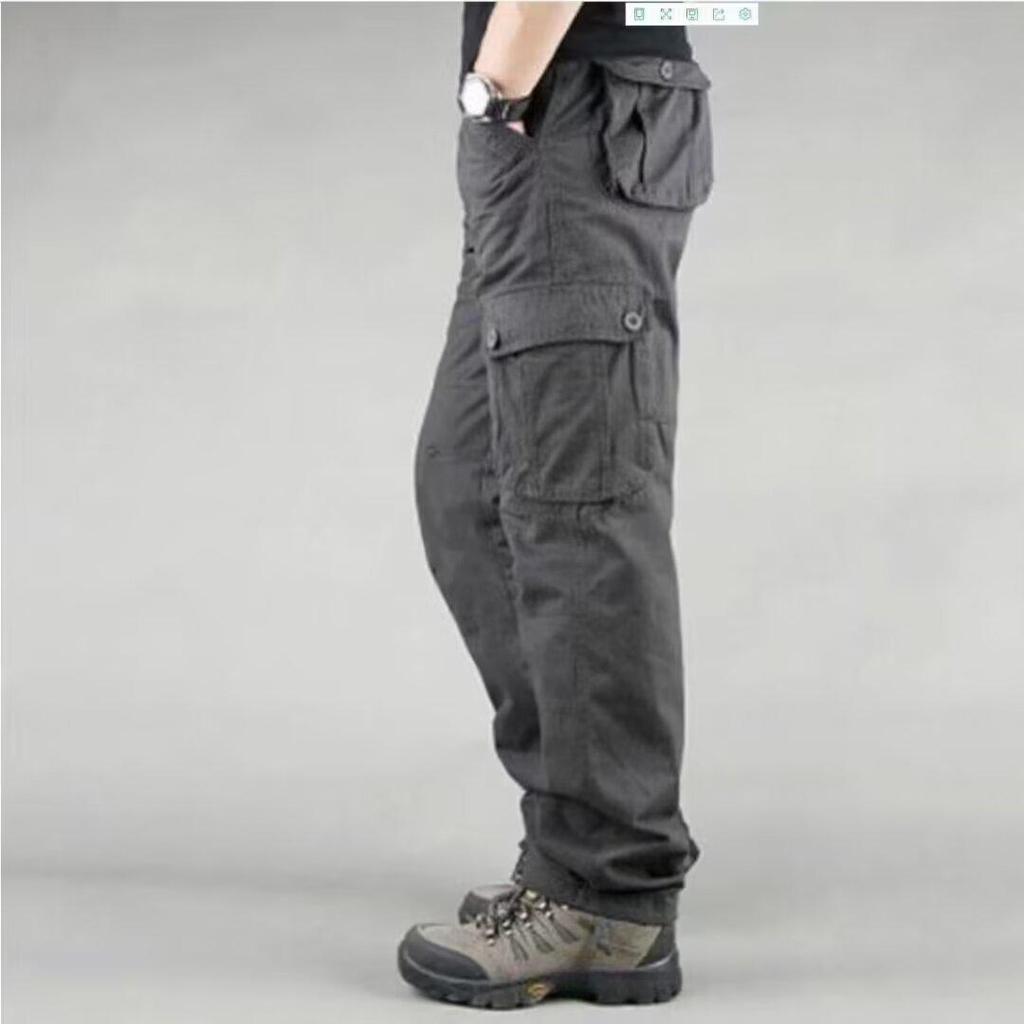 Men's Trendy Loose-Fit Outdoor Work Pants, Multi-Pocket, Plus Size, Straight-Leg, Wear-Resistant, Washable Casual Wear