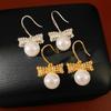 Wedding Bride Bow Pearl Long Earrings Shell Beads Ear Hook Drop Earrings  Ear Jewelry
