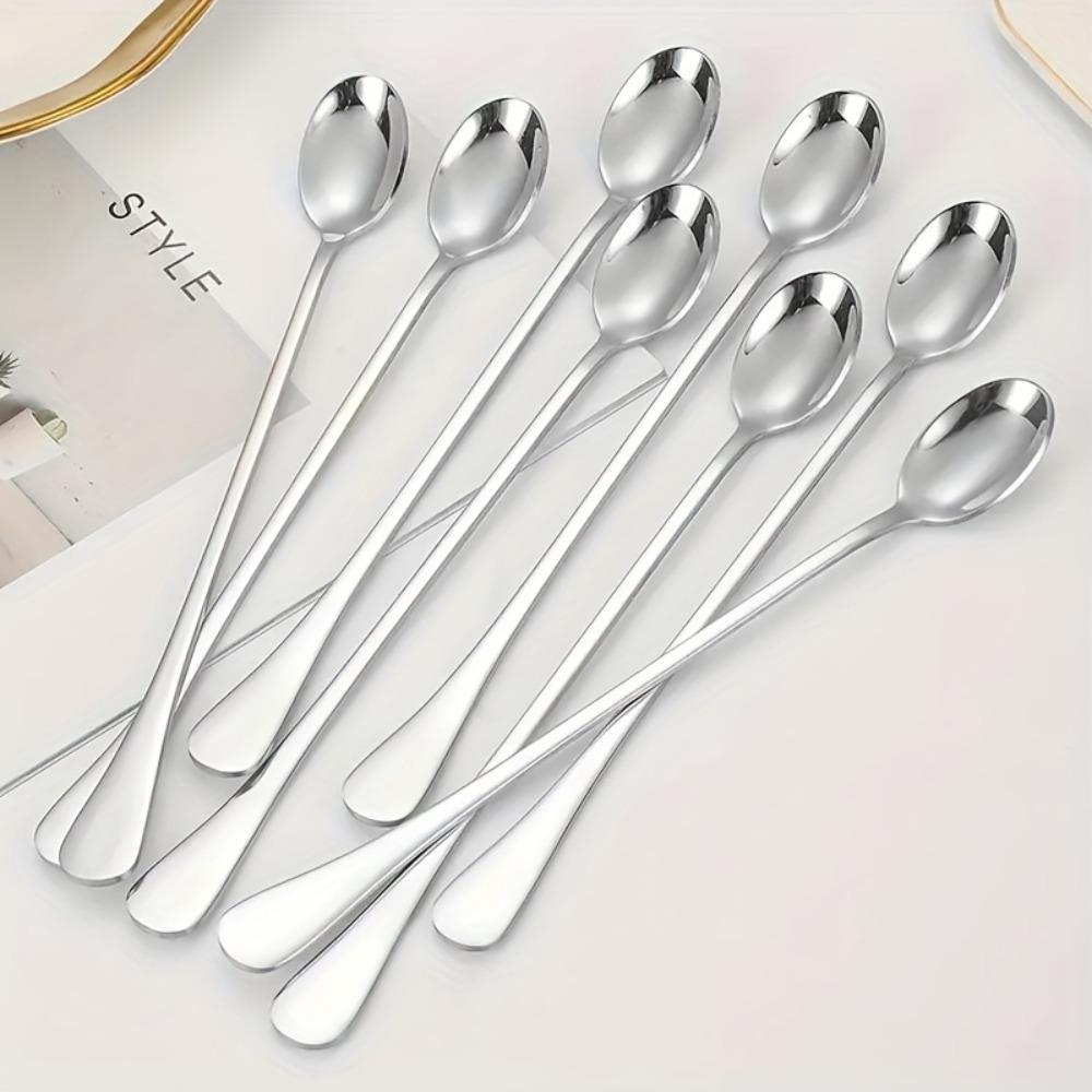 2 Pcs Stainless Steel Long Handle Spoon Set, Dishwasher Safe Flatware for Ice Tea, Coffee, Ice Cream, Kitchen Accessories