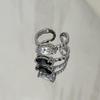 Korean Geometric Horse Eye Stone Ring: Black & White Double-Wrap Design