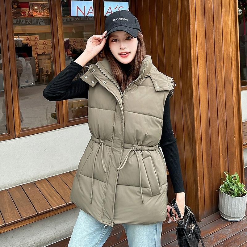 New Women's Cotton Vest Autumn Winter Cotton-padded Coat Parkas Korean Version Fashion Slim Hooded Cotton Vest Clip