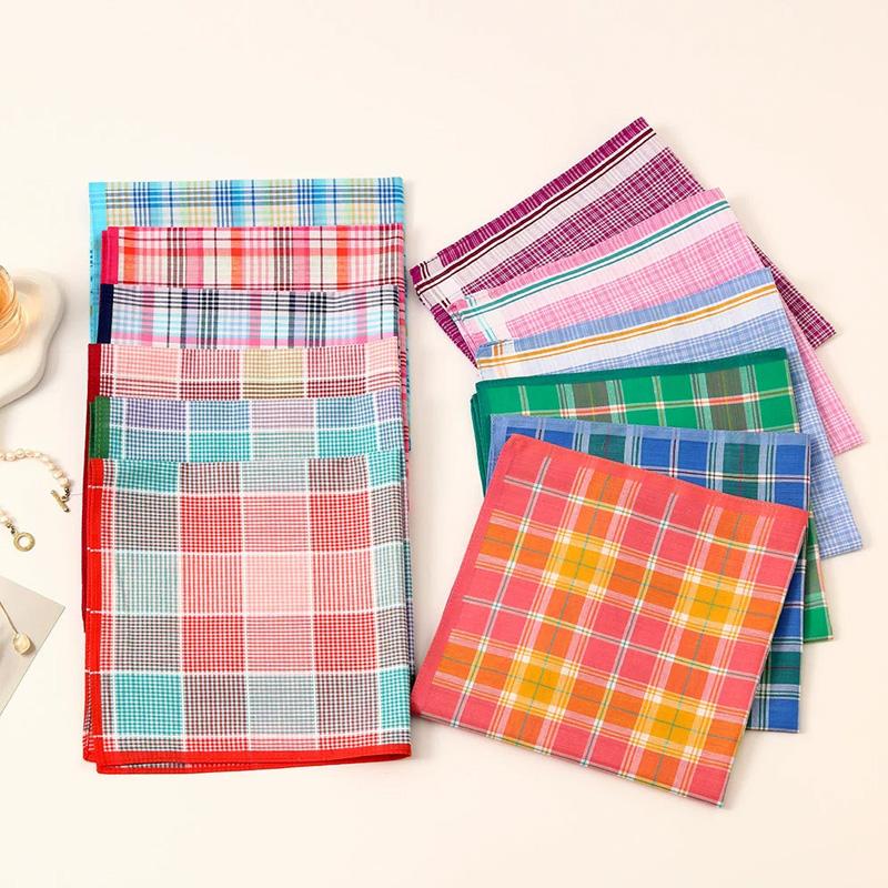 3Pcs Handkerchief Thin Pure Cotton Water-Absorbent Plaid Handkerchief Sweat-wiping Color Mixing 3Pcs