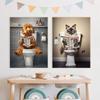 Retro Funny Animal Sitting On Toilet Reading Newspaper Posters Prints Canvas Painting Colorful Wall Pictures Bathroom Home Decor