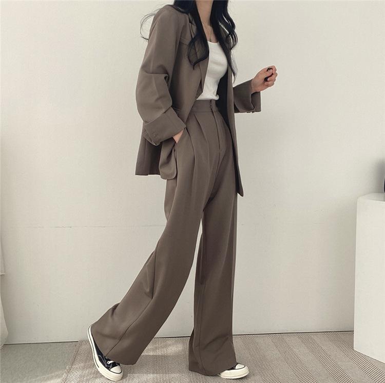 Office Lady British Retro Button Design Casual Pants For Women's Winter Straight Pants High Waist Women Pants