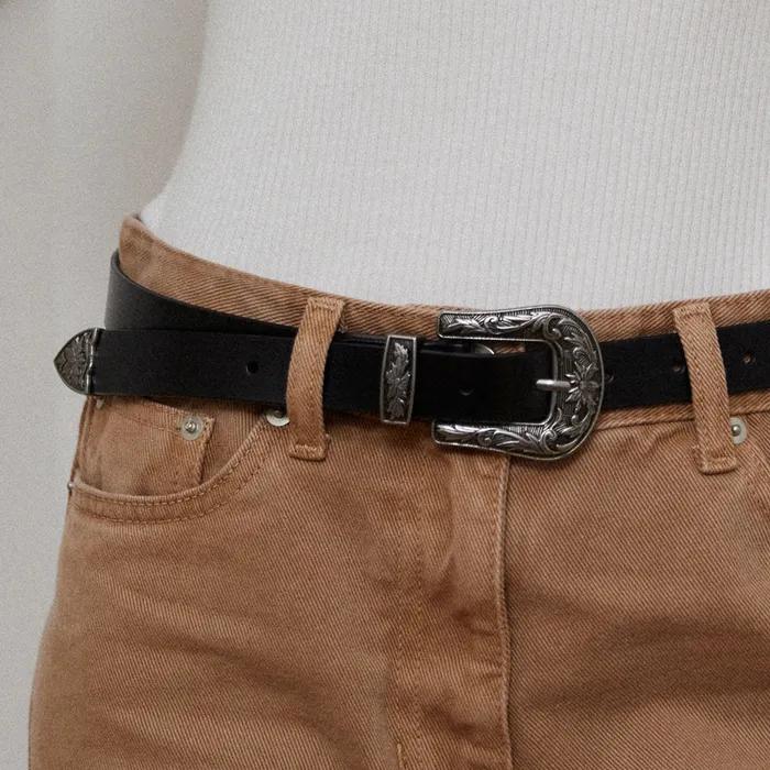 BT8051 Ornate Western Buckle Cowhide Belt 28mm Size 3