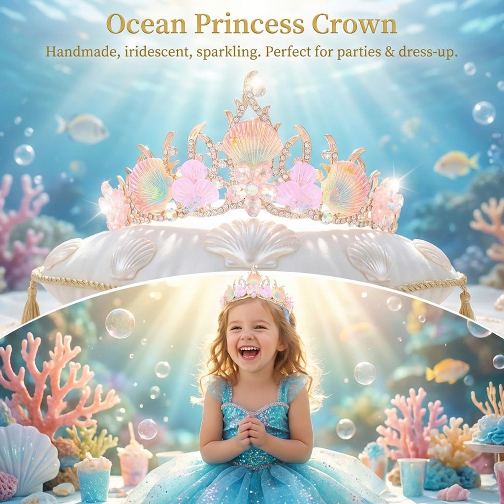 Mermaid Crown Diadems Halloween Ocean Style Costume Seashell Starfishs Hair Accessories for Women Girls Birthday Party Tiaras