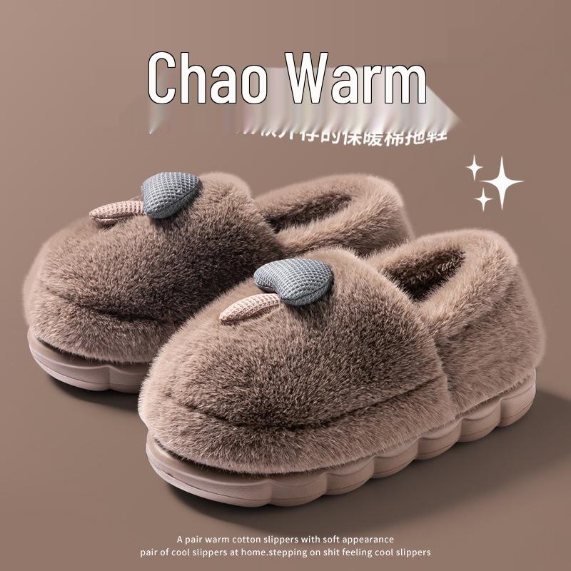 Women's Winter Warm Plush Mushroom Slippers - Cute, Thick Bottom, Furry Baotou Cotton for Couples