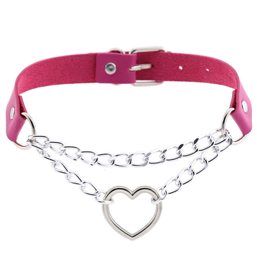 Pastelově gothický choker srdíčkový obojek pro dívku cosplay Harajuku náhrdelník krční pásek choker Kawaii růžové estetické doplňky