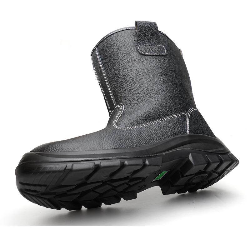 Men's High-Top Steel Toe Anti-Smash and Puncture-Resistant Cowhide Safety Boots for Oil Fields