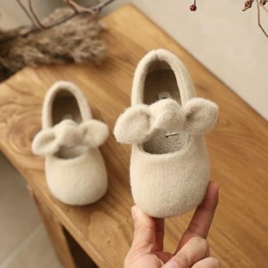 

Girls shoes, furry shoes, princess style, plush cotton shoes, bowknot, winter children s shoes, baby girl s double-layer cotton shoes 21 бежевый
