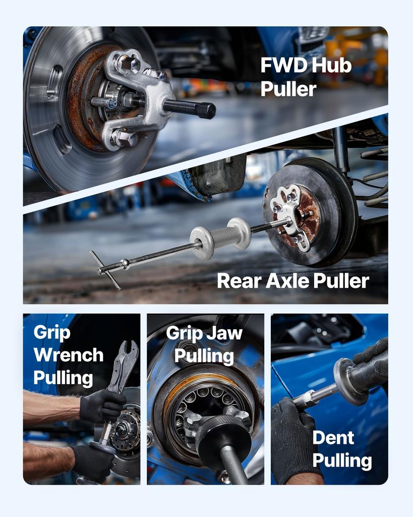 VEVOR 9-Way Slide Hammer Puller Set, 15PCS Front Wheel Hub Bearing Remover & Rear Wheel Axle Hub Dent Shaft Puller Tool Kit