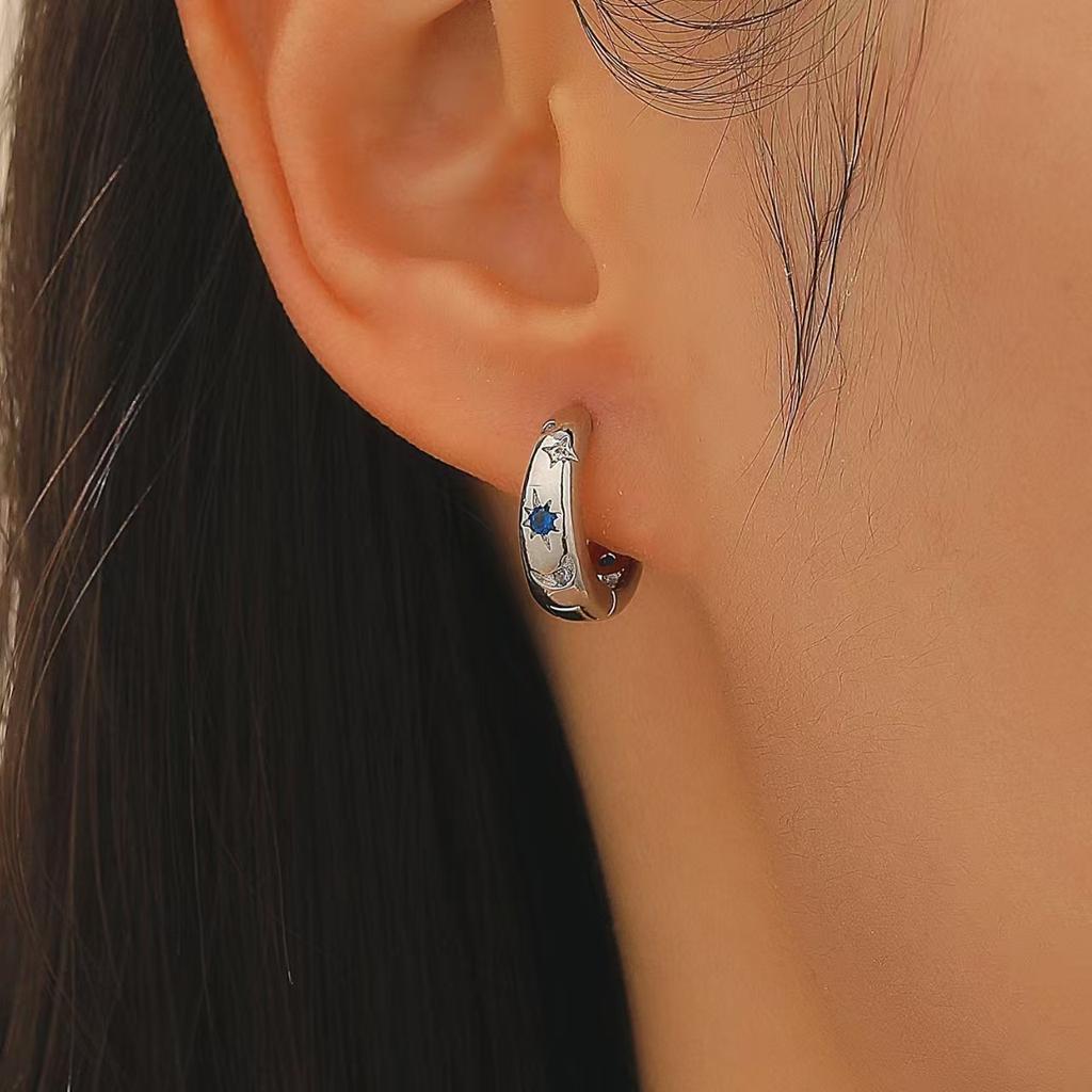 2026 Hot-Selling Blue Mango Moon Zircon Circle Earrings – Simple Luxury Fashion Jewelry for Women