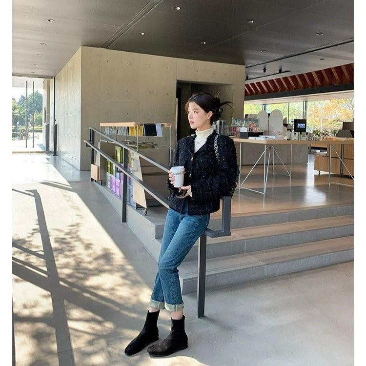 Grape Mother Same Korean Retro Martin Boots Women's Head Suede Versatile Thick Heel Height-increasing Thin Boots Autumn and Winter Short Boots