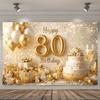 Luxury White Gold 80th Birthday Photography Backdrop Foil Number Balloon Cake Champagne Gift Box 80th Anniversary Party