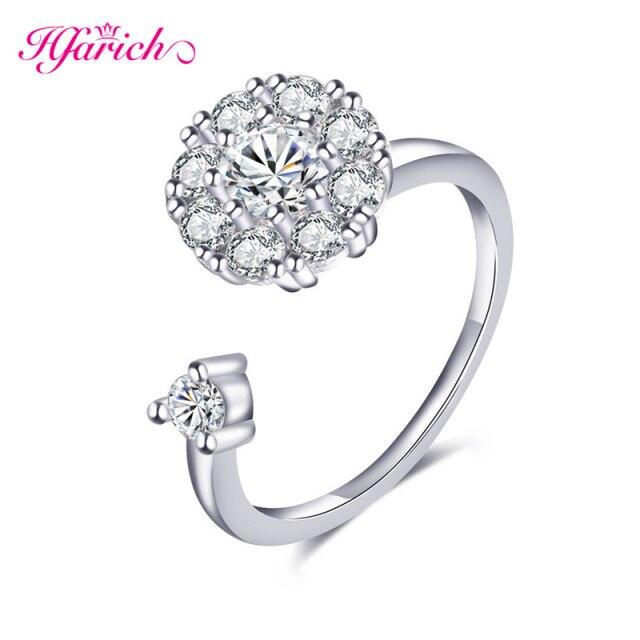 Hfarich Blue Crystal Butterfly Ring Rotate Freely Anti Stress Anxiety Ring For Women Girl Wedding Jewelry Engagement Gifts