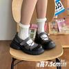 Black round head retro heightened thick-soled Mary Jane shoes, new summer small leather shoes, shallow single shoes