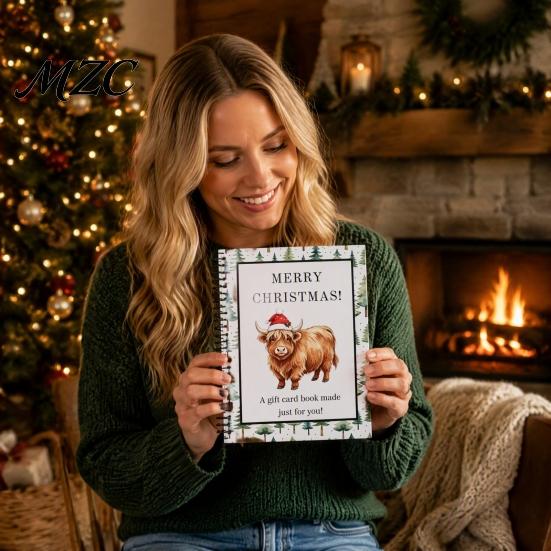 Shopping Card Management Book Highland Cow Christmas Organizer, Spiral Bound Storage Book, Durable Greeting Journal Coil Binding Portable Album