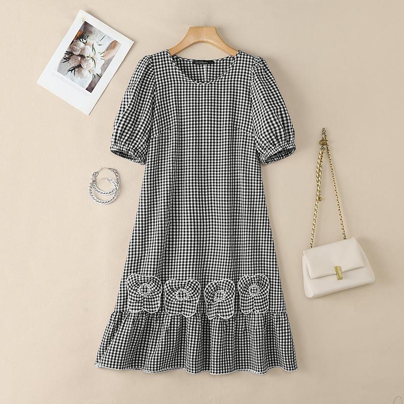 ZANZEA Women Grid Print Casual V-Neck Short Sleeve Dress S